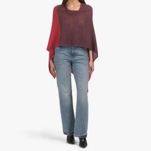 PORTOLANO Lambswool Strawberry Cowl Neck Color Block Sweater Poncho